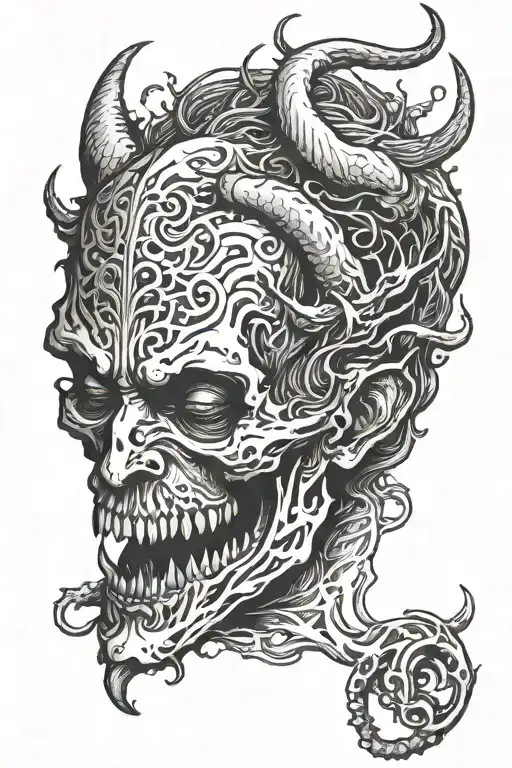 devil eating soul leaving the body tattoo design idea
