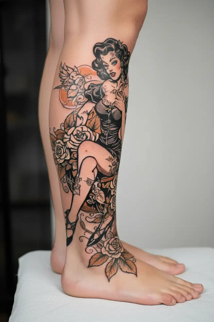 vintage pinup girl tattoo design idea