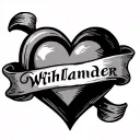 old fashioned sailor tattoo heart with a scroll over it with name wihlander written inside tattoo design idea