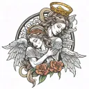 angels choking on their halos tattoo design idea