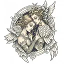 angels choking on their halos tattoo design idea