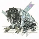 emo,depression,darkness,lonely,suicidal,sad,dark skinned male,dyed short dreads fully hiding face,teens,no tattoo,skinny tattoo design idea