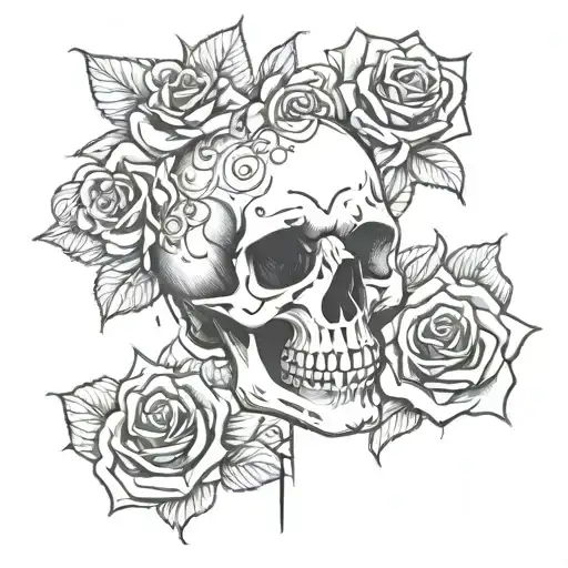 skull, rose, heart beat date of birth and death   tattoo design idea