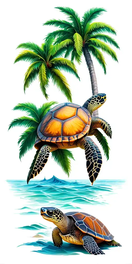 palm tree and sea turtle tattoo design idea