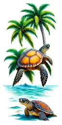 palm tree and sea turtle tattoo design idea
