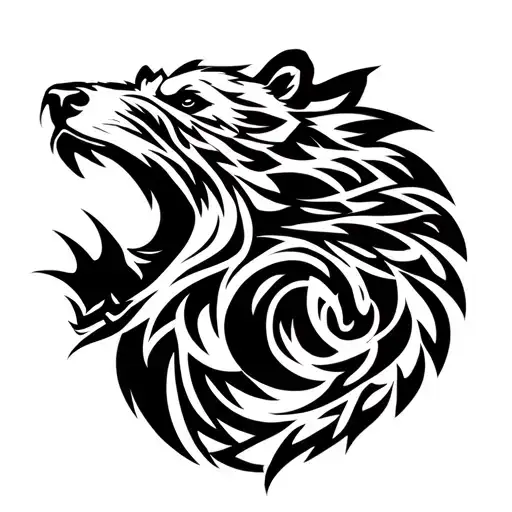 Tribal Bear roaring moving mountains tattoo design idea