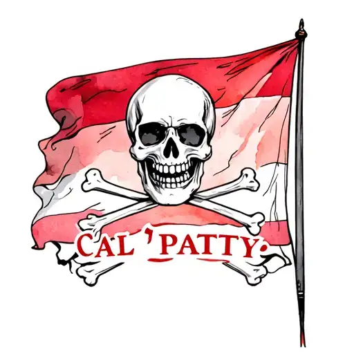 "Cal Patty" skull and crossbones flag flying tattoo design idea