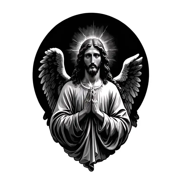 angels praying to jesus tattoo design idea