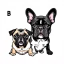 pug and frenchie with names starting with P and B. put beige color  tattoo design idea