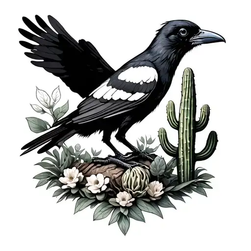 Skeleton Crow and Cactus tattoo design idea