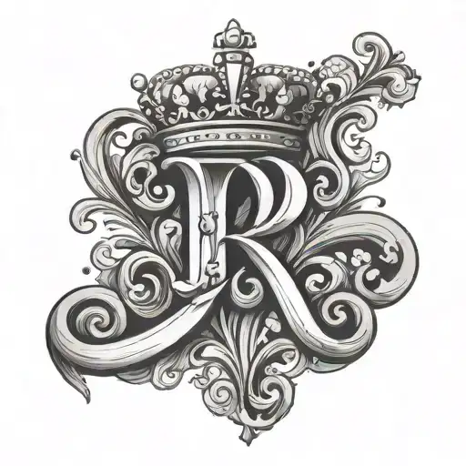 the letter r with a tiara tattoo design idea