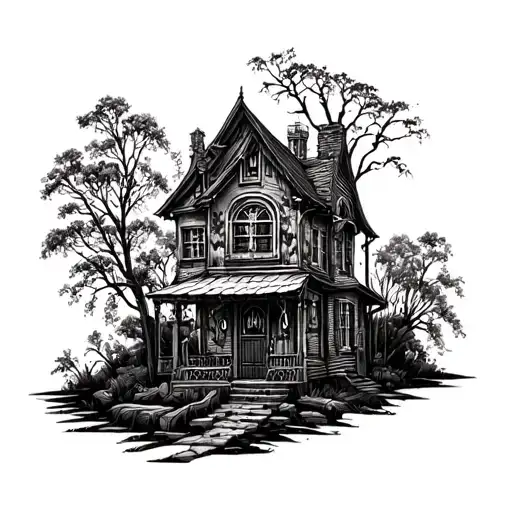 trap house surrounded tattoo design idea
