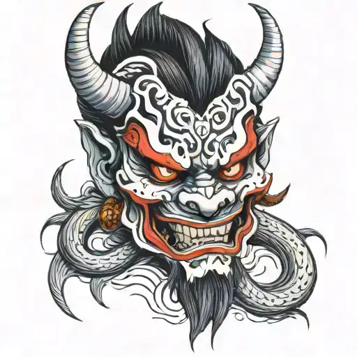 oni demon mask tattoo design idea
