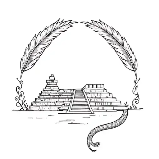 Chichén Itzá Temple and an element of day of the dead and the feathered serpent Kukulkan, inspiration from Mexico tattoo design idea