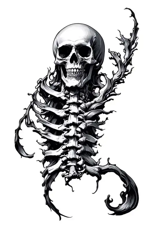 a fine line tattoo about death going down the spine tattoo design idea