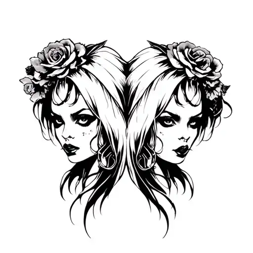 coffin goth cyborg gemini sisters tattoo design idea