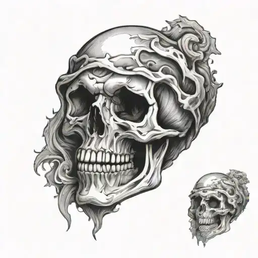 Skull Mysterious and Dark With Fog and broken jaw tattoo design idea