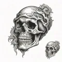 Skull Mysterious and Dark With Fog and broken jaw tattoo design idea
