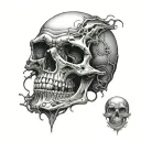 Skull Mysterious and Dark With Fog and broken jaw tattoo design idea