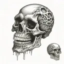 Skull Mysterious and Dark With Fog and broken jaw tattoo design idea