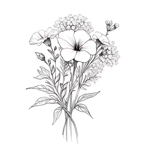 petunias, babies breath, carnations tattoo design idea