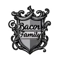 "Bacon cursive family crest " writing cursive with crest the word bacon  tattoo design idea