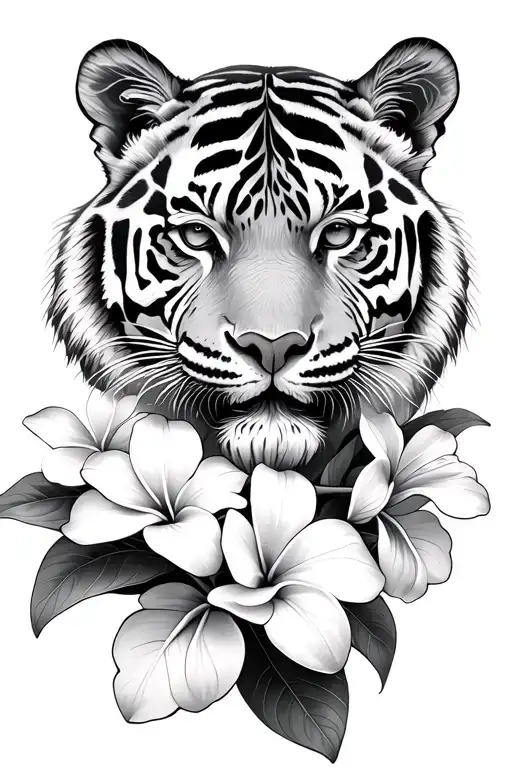 tiger frangipani flowers blooming tattoo design idea