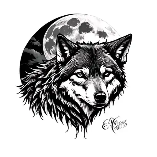 Wolf moon and dark forest tattoo design idea