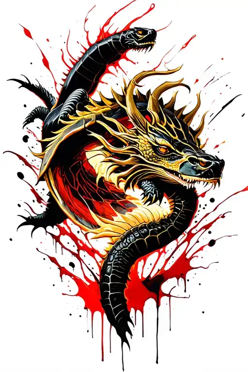 Navy shellback turtle fighting with a golden dragon tattoo design idea