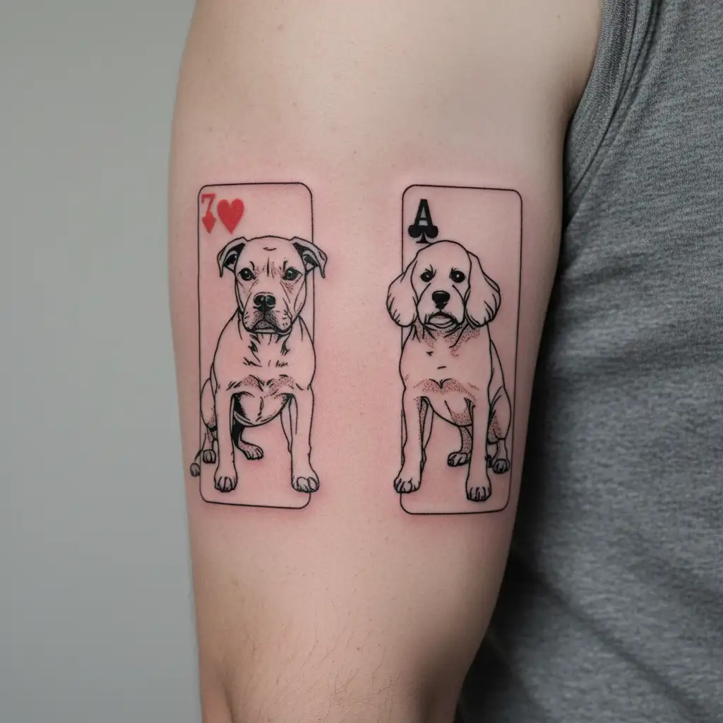 poker game pitbull vs poodles tattoo design idea
