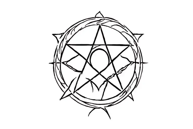 Wicca pentacle around navel  tattoo design idea