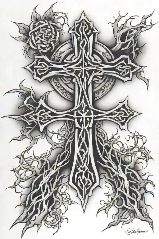 Celtic cross roots tattoo design idea