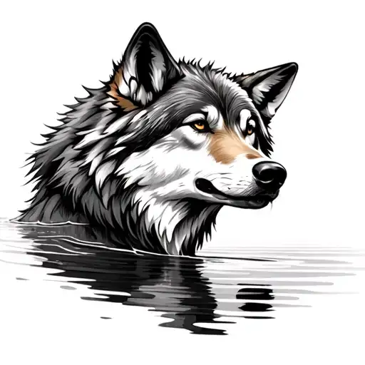 wolf looking at water tattoo design idea