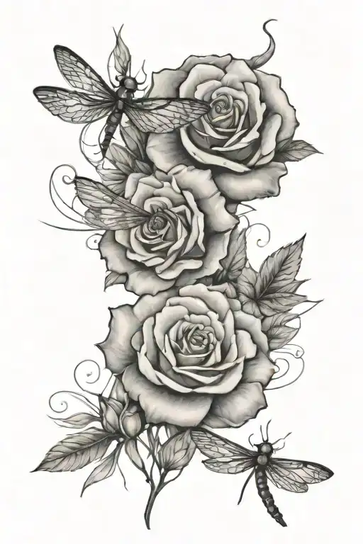 Roses, Dragonflies, "Nana" tattoo design idea