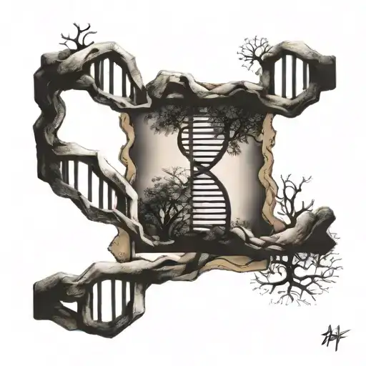 Dna chain and tree tattoo design idea