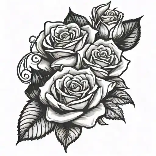 three black and white roses with one stem name, Lacey in cursive tattoo design idea