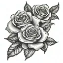 three black and white roses with one stem name, Lacey in cursive tattoo design idea