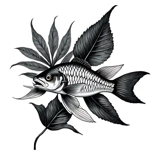 rowan leaf and fish tattoo design idea