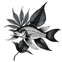rowan leaf and fish tattoo design idea