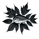 rowan leaf and fish tattoo design idea