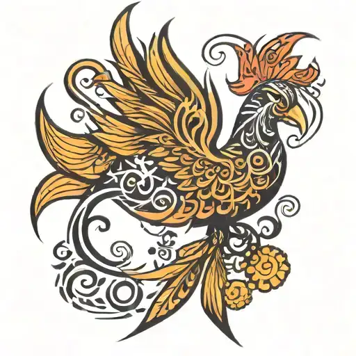 phoenix wrapped Hmong symbols tattoo design idea