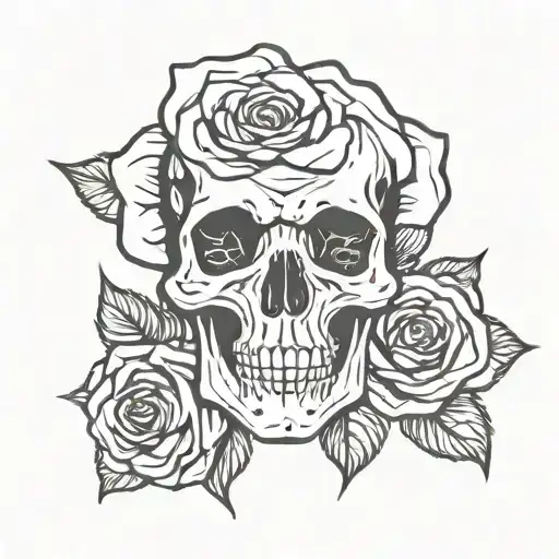 skull rose goth tattoo design idea