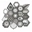 honeycomb structure including Nepal, Hawaii, Los Angeles, New York and Australia tattoo design idea