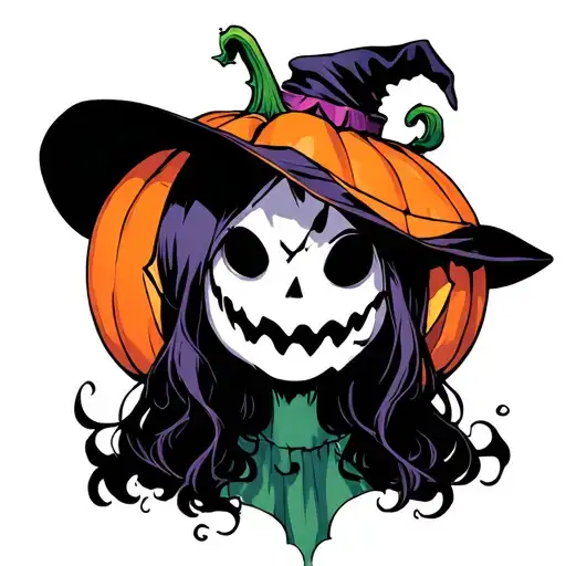 ghost wearing a pumpkin as a hat tattoo design idea