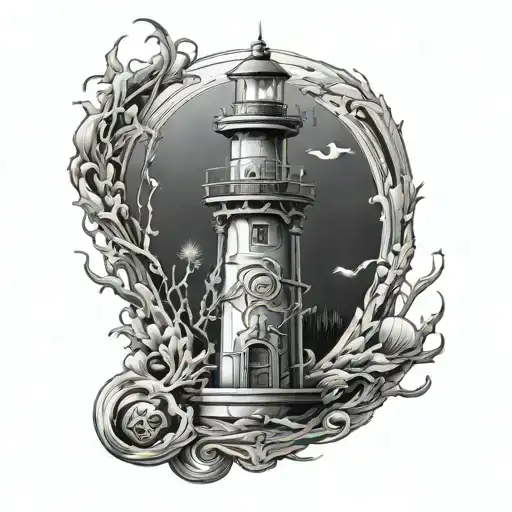 reaper hourglass and lighthouse tattoo design idea