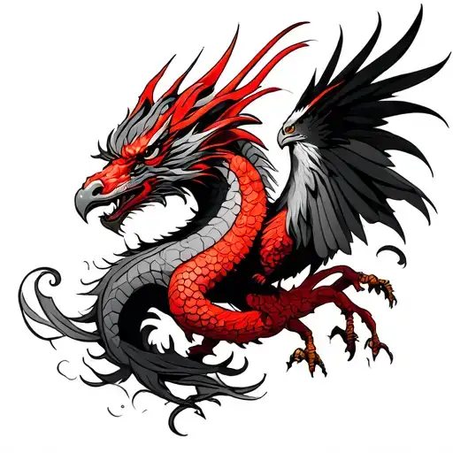 red east dragon and eagle merged together tattoo design idea