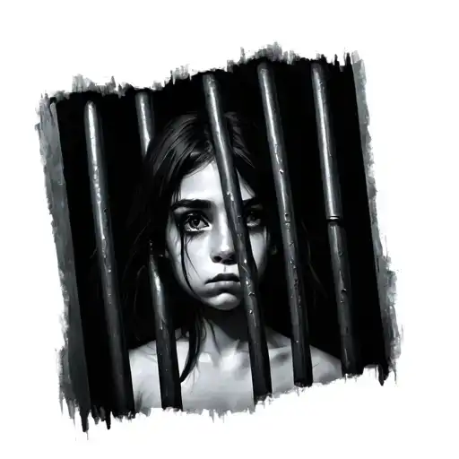 sad girl behind bars tattoo design idea