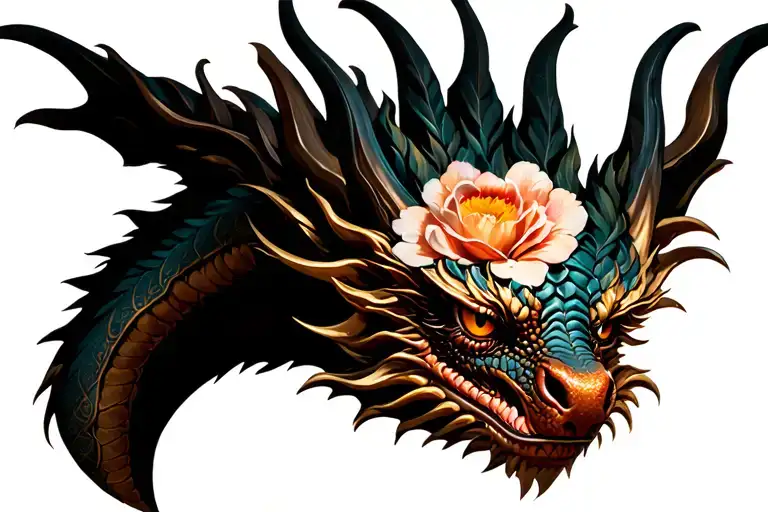 Dragon with flowers tattoo design idea