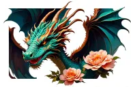 Dragon with flowers tattoo design idea