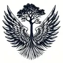 lebanese cedar tree in the middle and wings on the side  tattoo design idea